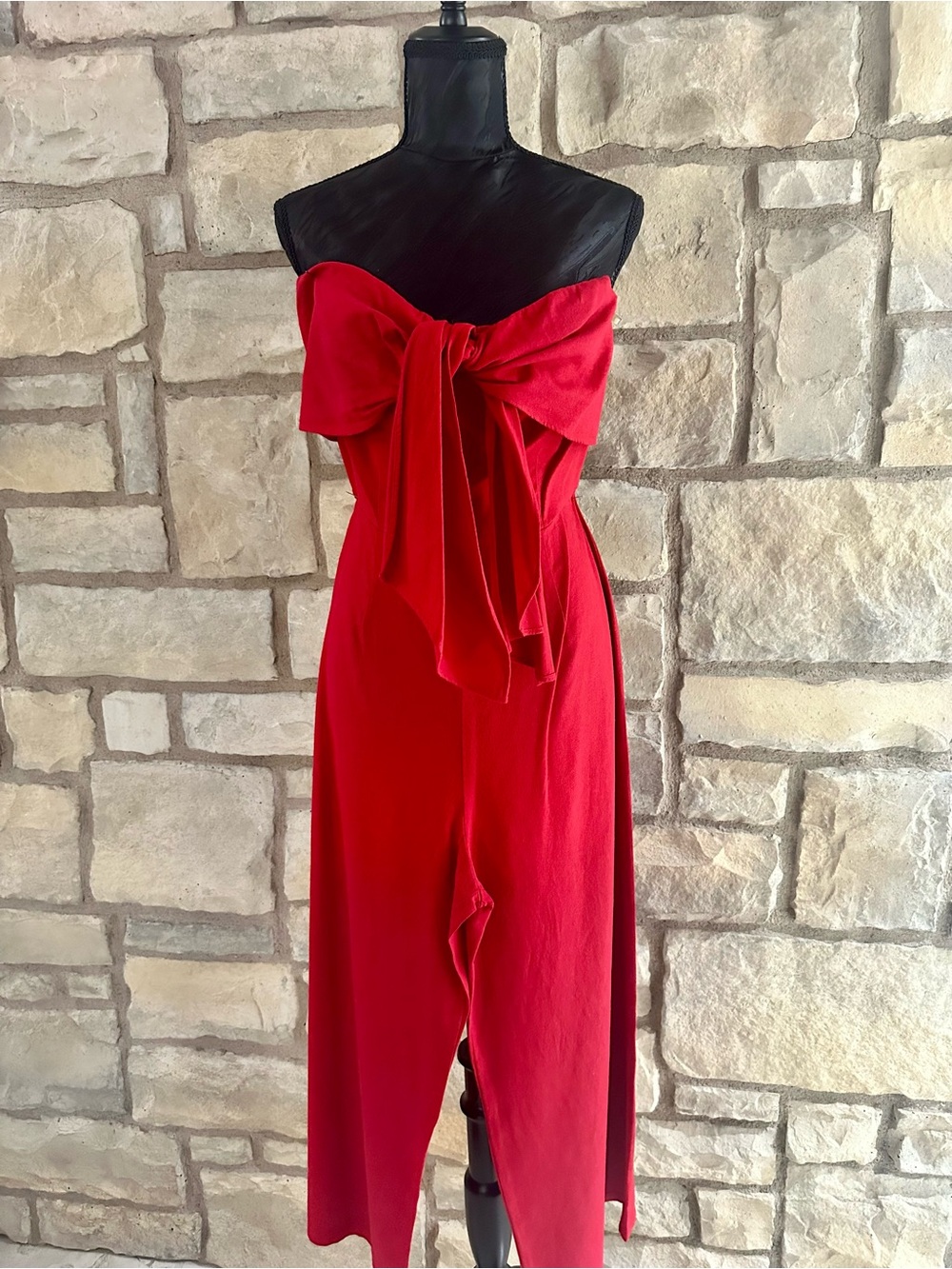Strapless Red Bow-Front Jumpsuit